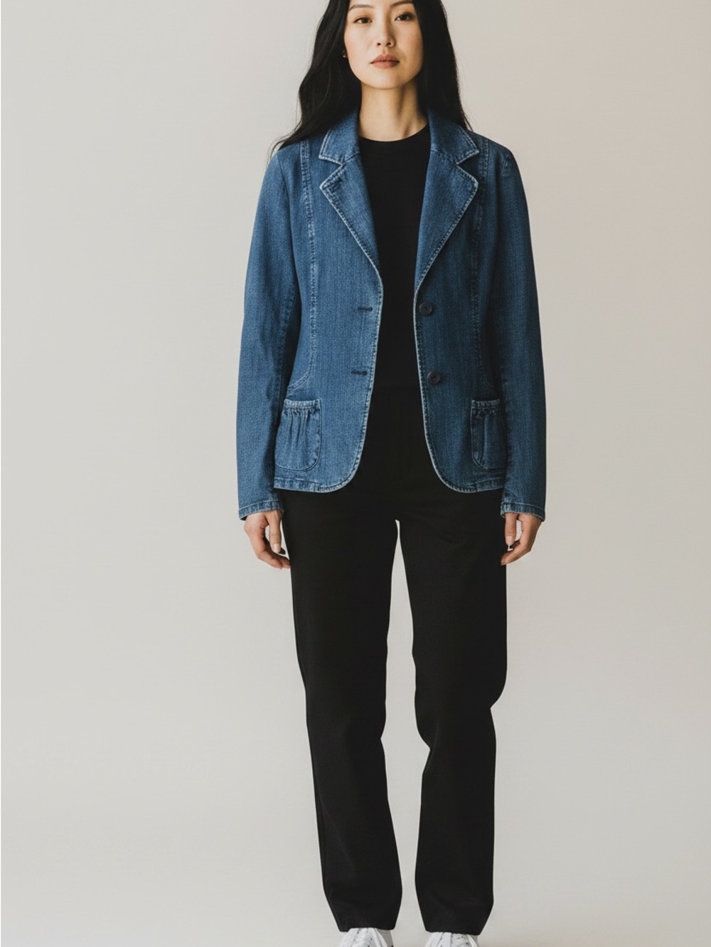 CHEROKEE womens Dark Blue Denim Blazer Jacket size small